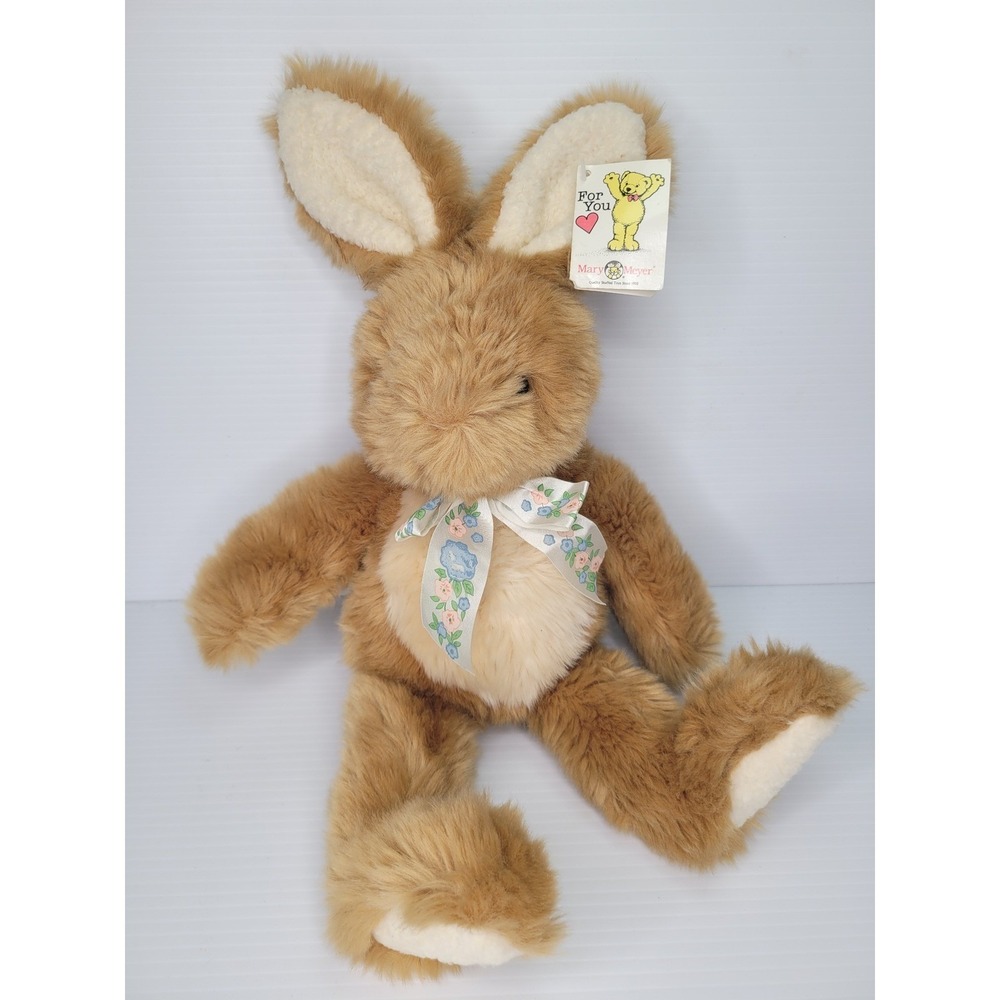 Mary Meyer Cotton Wood Plush Bunny Kids Brown Floral Bow Vintage 1995 NEW